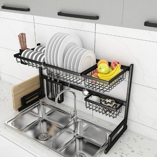 Stainless Steel 91cm Long 2 Tier Dish Drainer Over Kitchen Sink